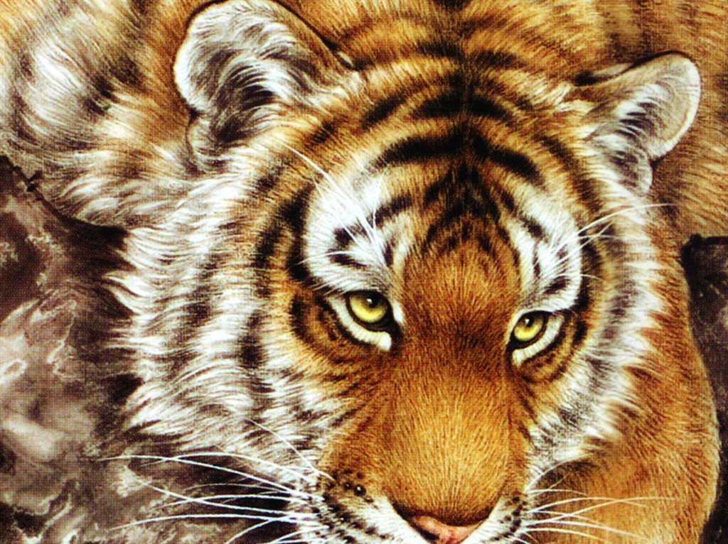 水墨国画老虎室内背景墙 中式霸气动物客厅电视背景墙无缝壁画