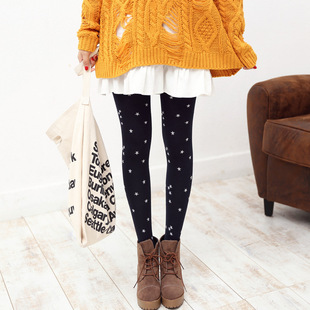新款女装韩版加厚针织星星提花踩脚袜百搭显瘦一体裤打底裤