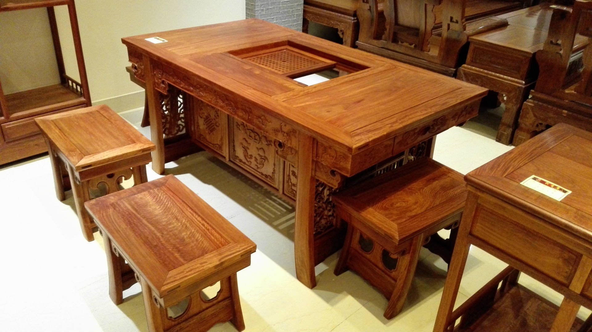 茶桌,茶台-烟雨阁红木 热销非洲黄花梨实木中式古典汉宫风格将军凳