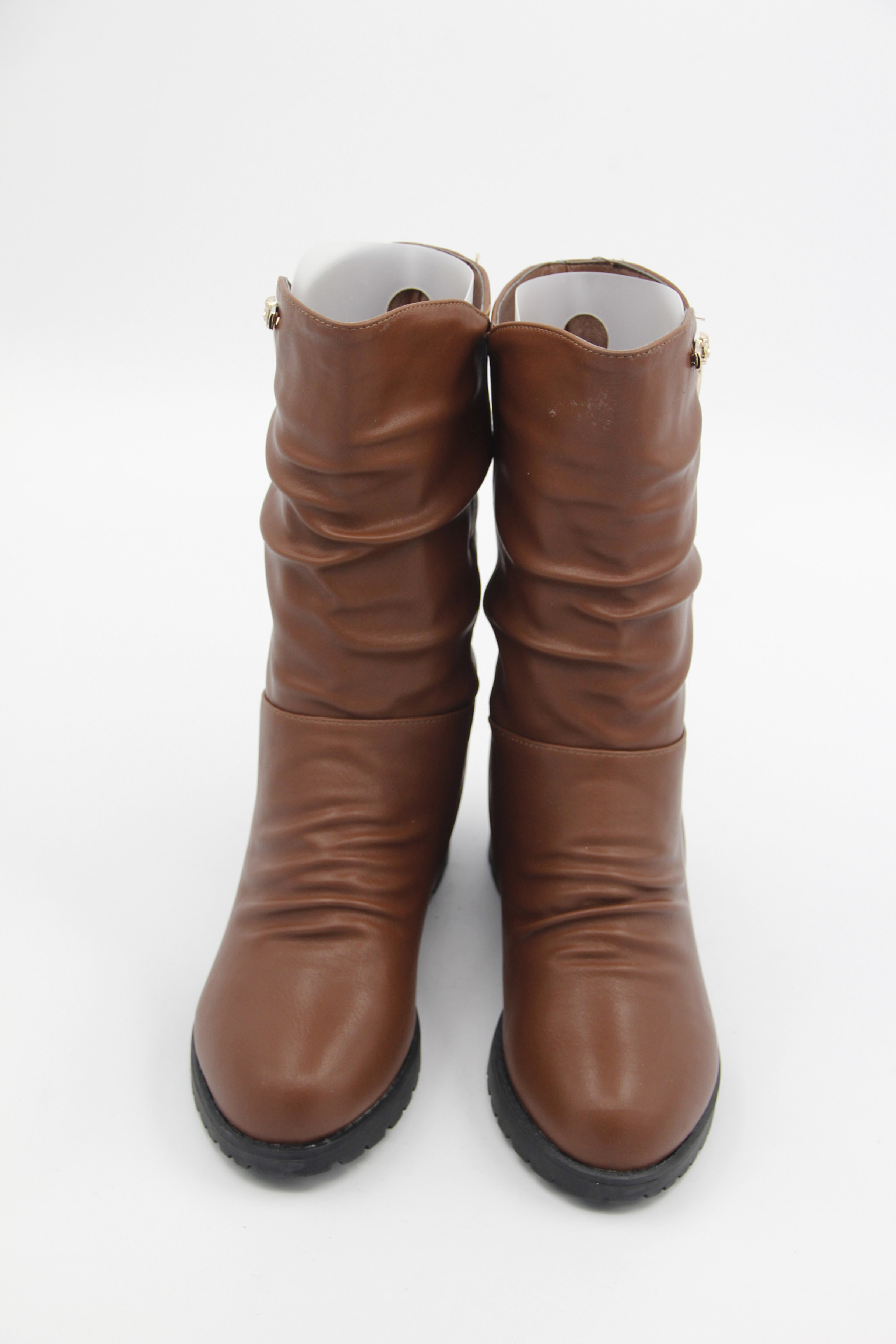 秋冬款女式单靴批发 时尚褶皱侧拉链女式单靴舒适保暖女靴