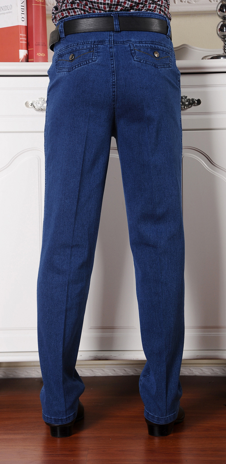 秋冬新款中老年牛仔裤宽松高腰深档裤子男裤中年爸爸直筒长裤包邮