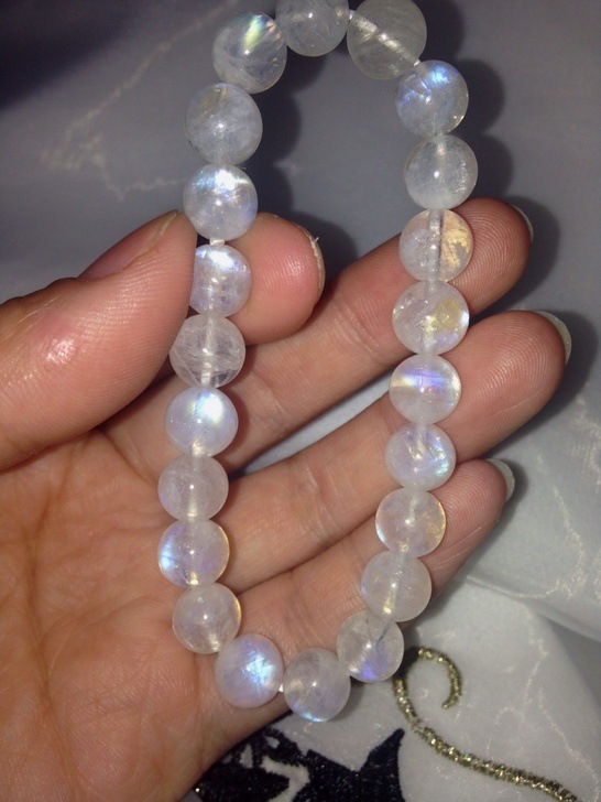 晶体好强蓝光彩色月亮石 5aaaaa顶级纯天然彩光月光石手链