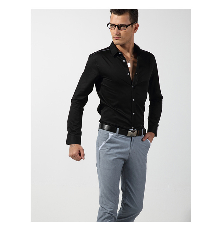 娇子新款全棉洗水长袖衬衫 时尚商务男式白衬衫 修身正装男衫衣图片