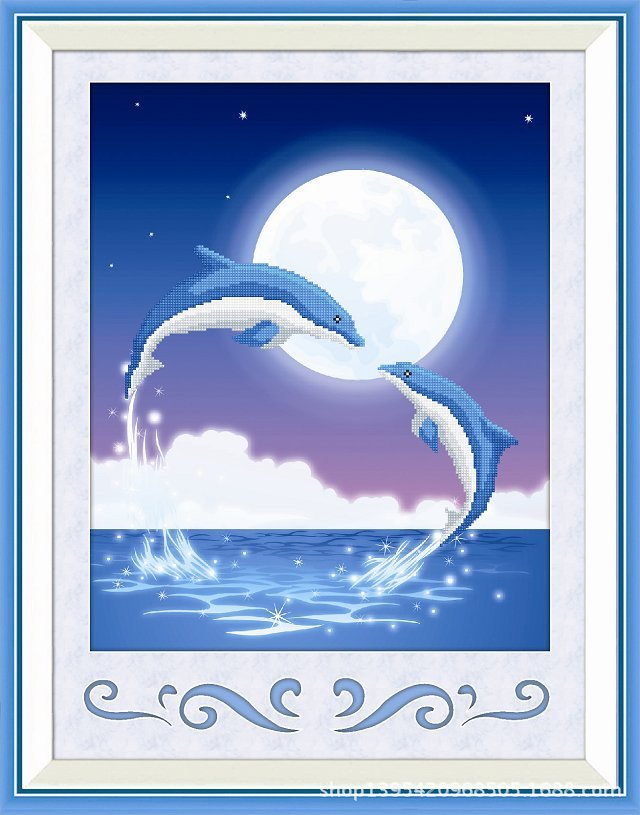 5d全彩钻石画玛格丽特2.3mm方钻【海豚星空】