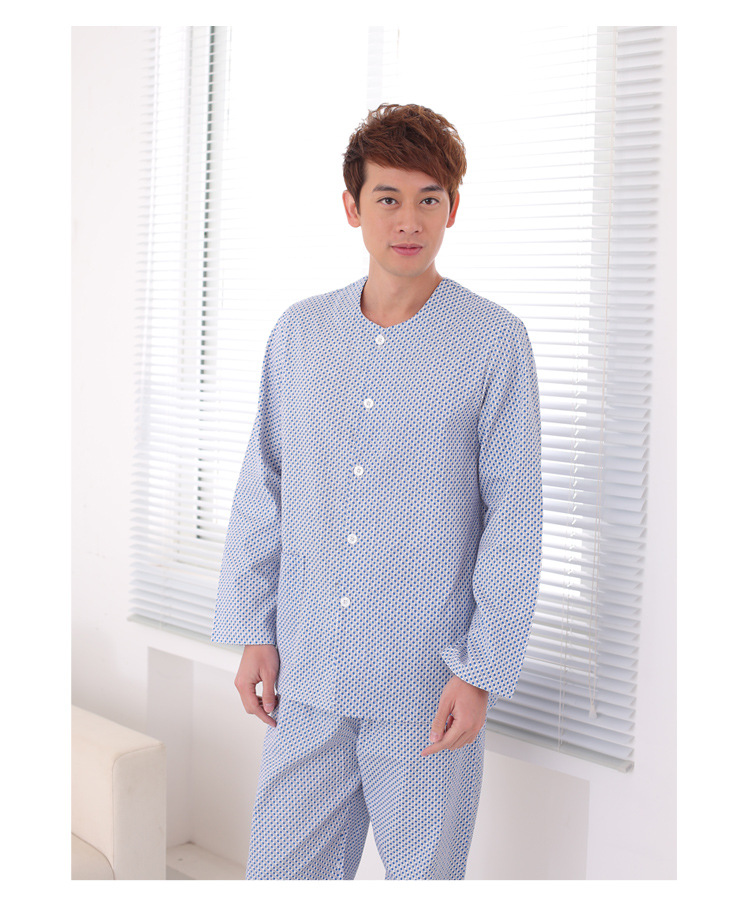 丽浦维尔 纯棉男款医用圆点病员服 开襟保健服 长袖圆领病号服套