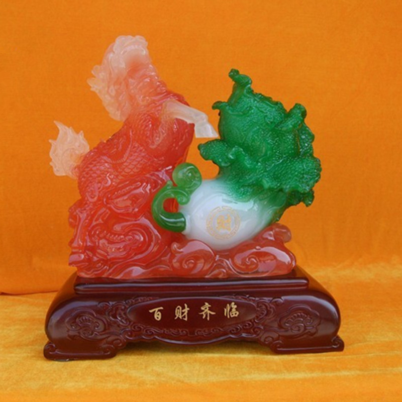 百财齐临玉白菜 招财麒麟辟邪 树脂工艺品 仿玉摆件 开业装饰礼品