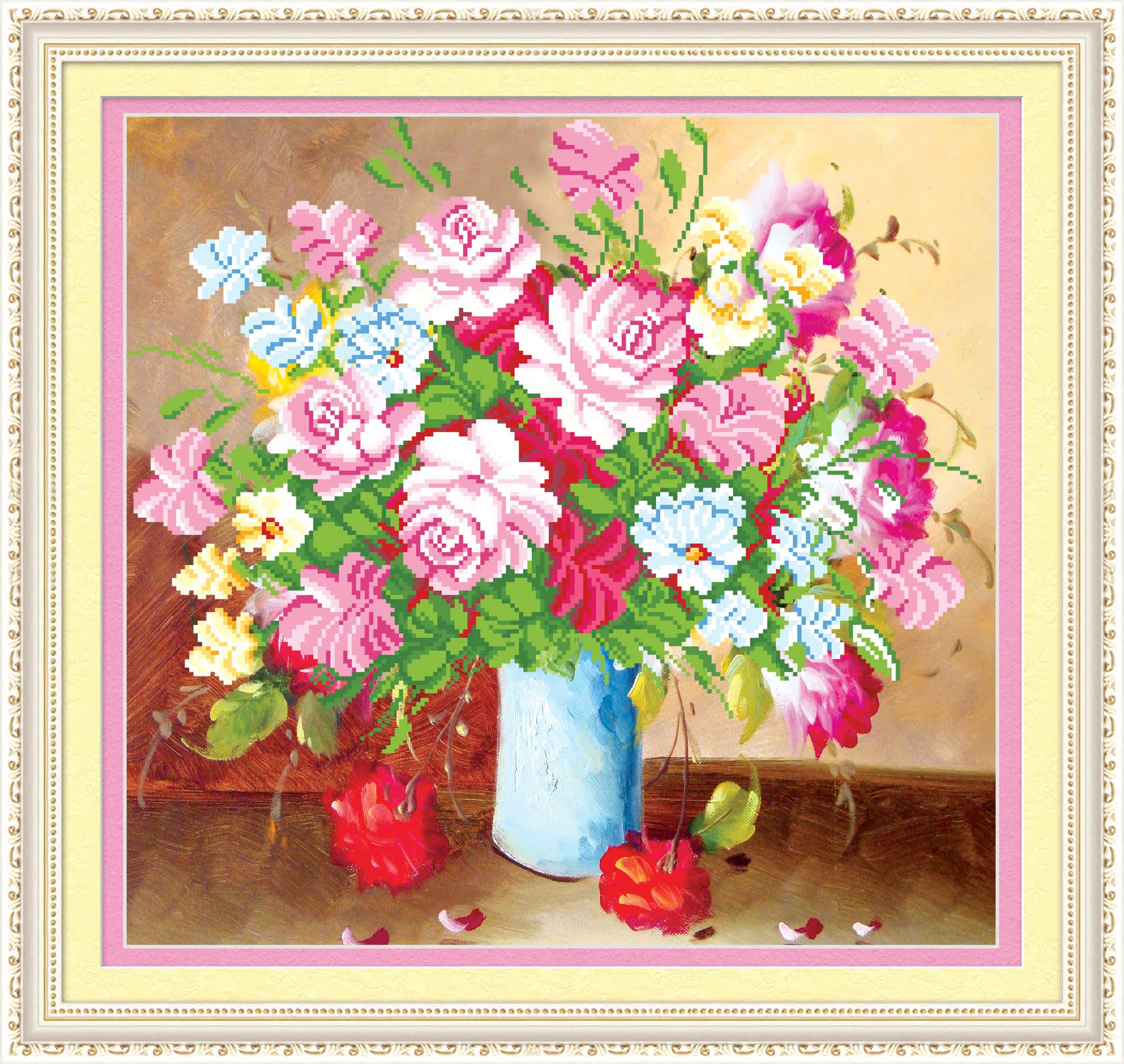 钻石画厂家批发粉红玫瑰装饰画加盟代理一件代发