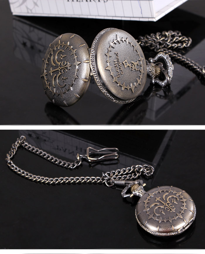 广东广州动漫周边 盒装 潘多拉之心标志怀表 黑色卡通仿古链表 现货