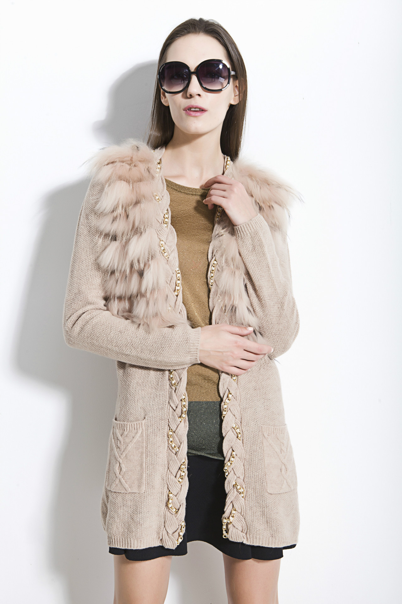 2015春夏新品 odm 设计师款时尚毛衣 修身貉子针织衫毛衣长外套