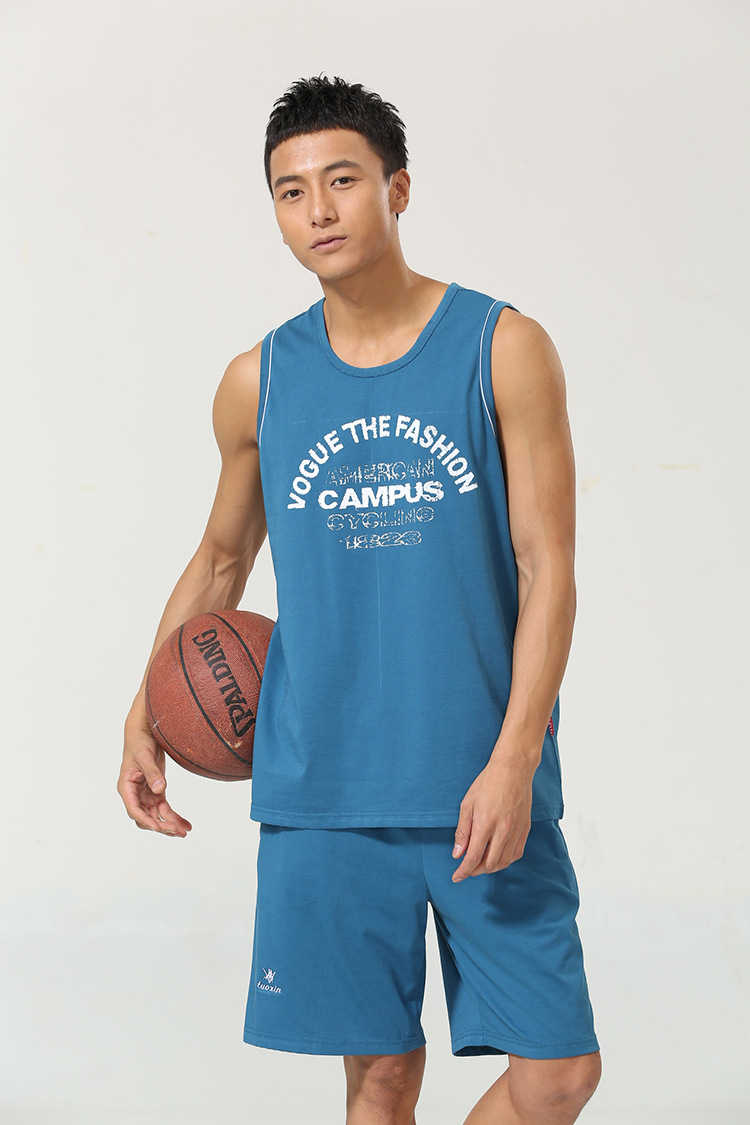 男士篮球服 夏季无袖宽松运动套装 透气舒适篮球运动服装图片_13