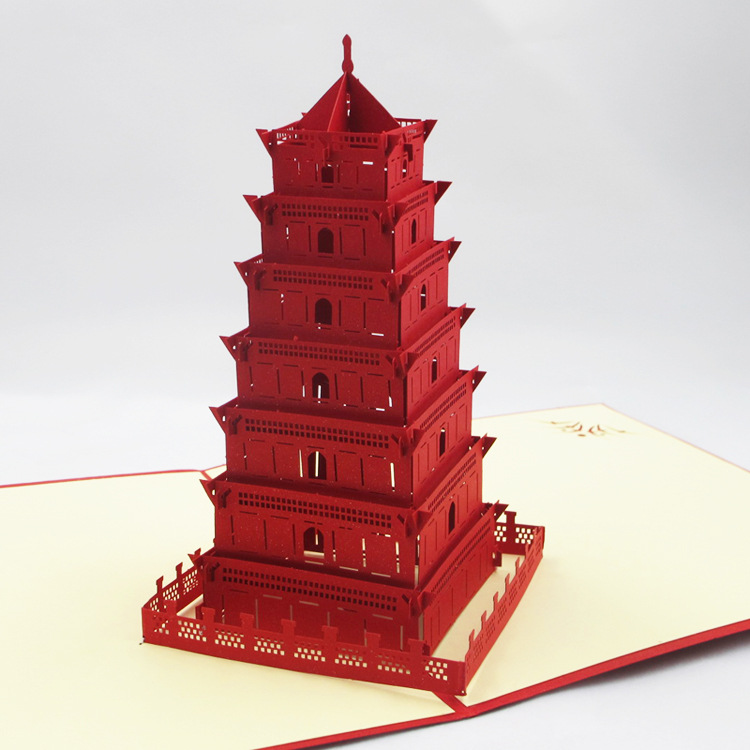 3d卡片 diy立体剪纸大雁塔纪念立体贺卡 厂家定制 批发