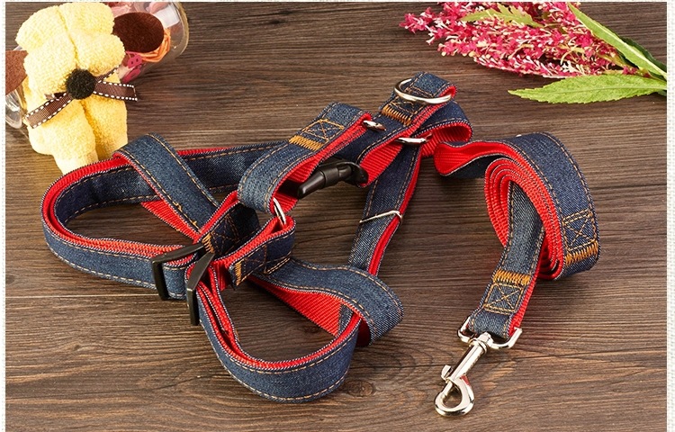 宠物 牛仔宠物牵引绳胸背带小狗狗牵引带胸背套狗绳子中大型犬链