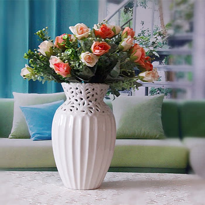 时尚欧式新古典圣特娄空白色陶瓷花瓶客厅花插家居饰品摆件摆设