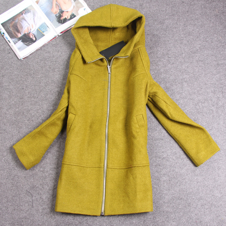 ymr2017日系学院款女装秋冬新款连帽蝙蝠插肩袖溜肩宽松毛呢外套