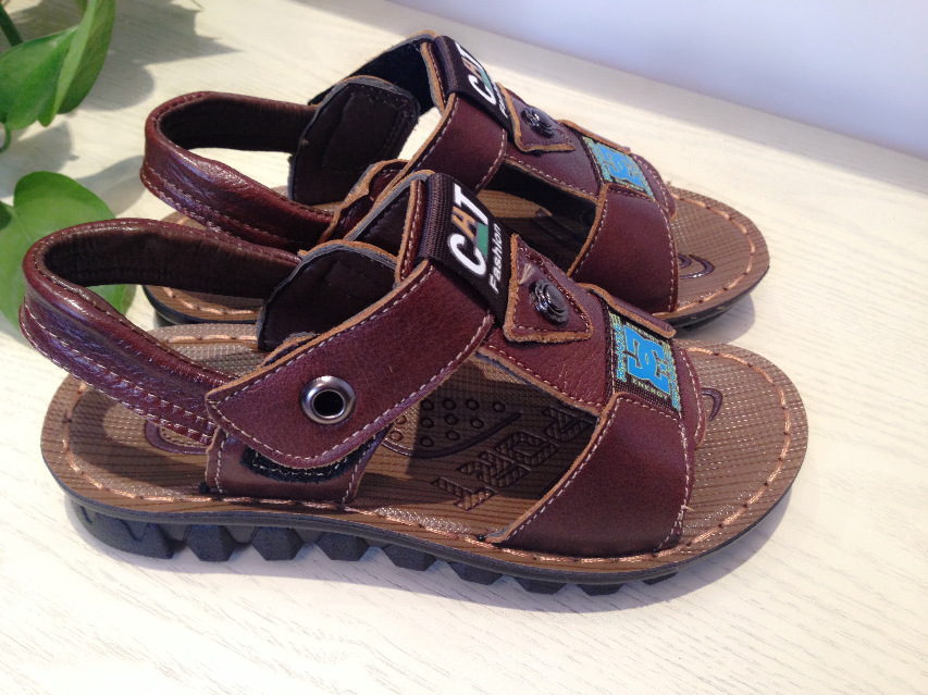 撞色系真皮童凉鞋 小二郎品牌时尚防滑拼接男童牛皮凉鞋-童鞋