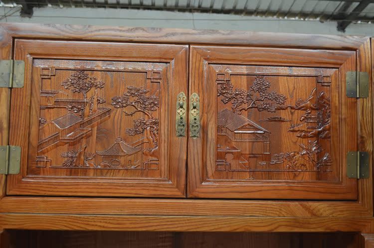 王氏仿古家具 醉江南 实木顶箱柜仿古榆木家具浮雕衣橱一组特价