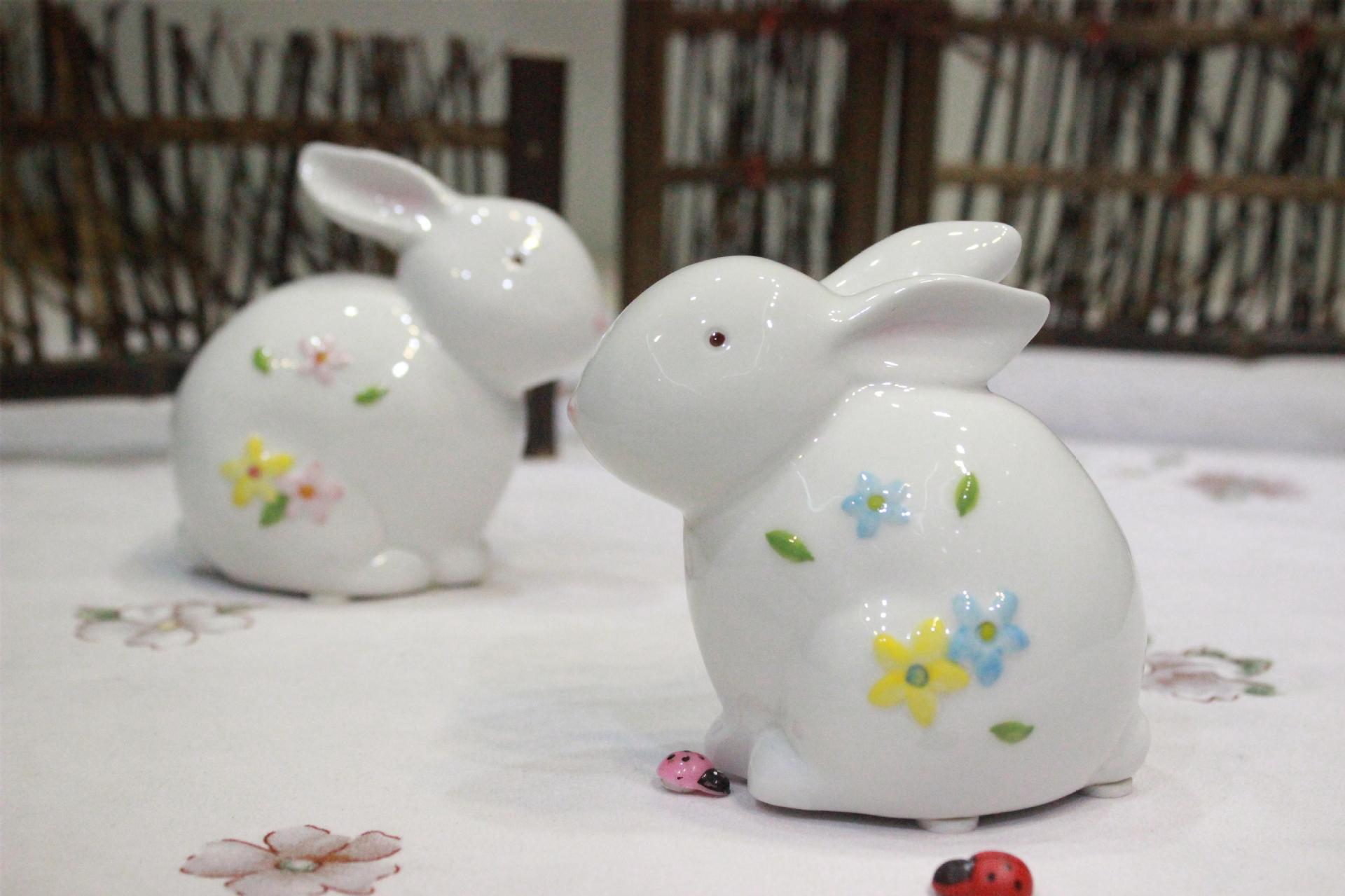陶瓷工艺品 陶瓷摆件 zakka香炉 创意家居 zakka风招财 兔子