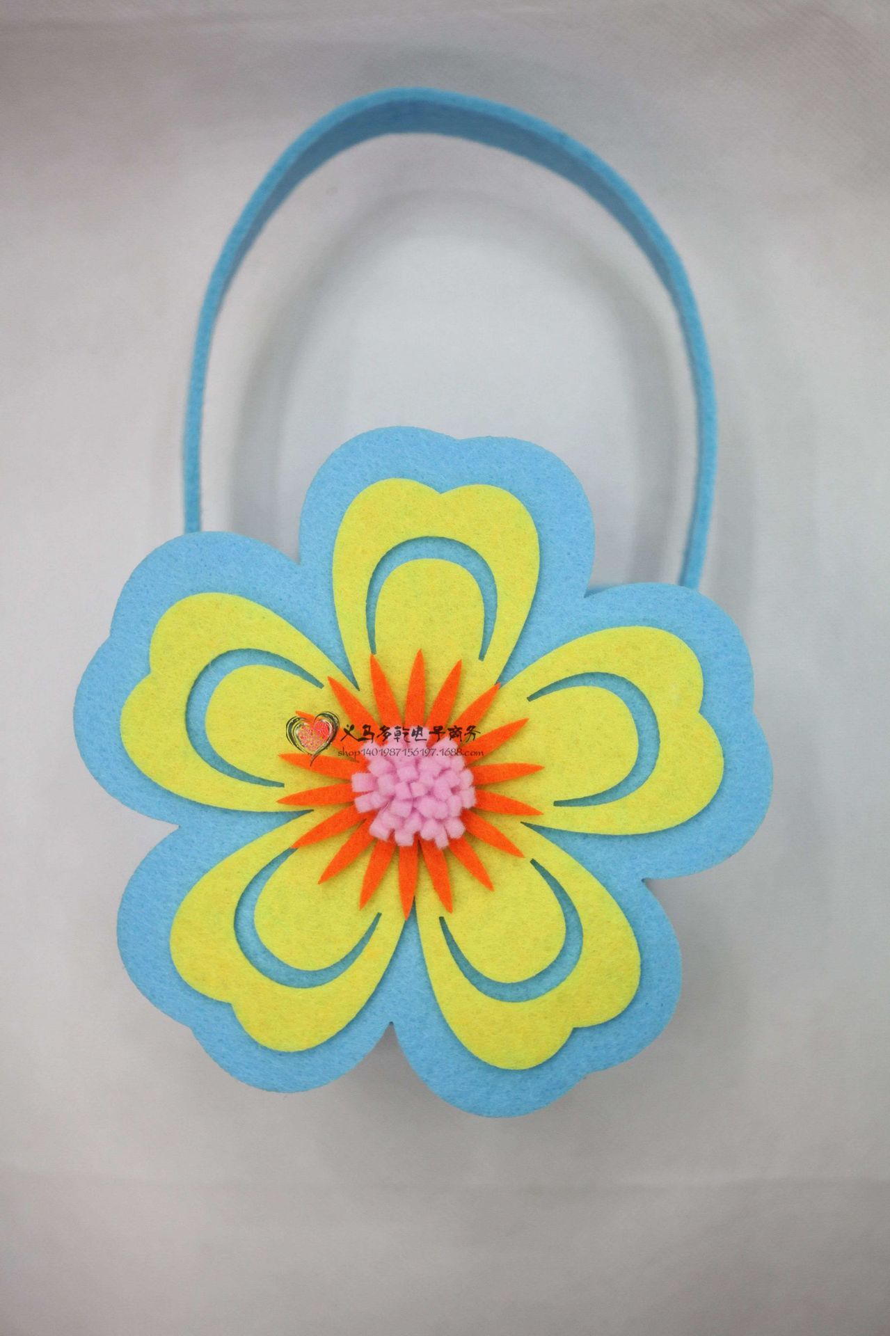 加工定制 各色小花型手提毛毡布花篮 可爱立体无纺布工艺品收纳篮