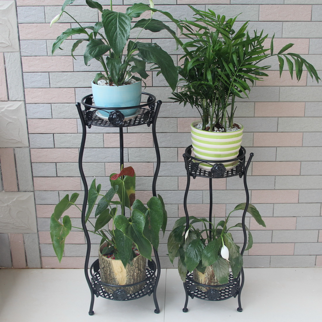 洛夫特铁艺花架 阳台创意花架欧式室内花盆架落地移动双层花架