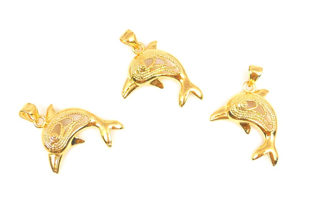 厂家直销 黄铜镀金金海豚吊坠 高仿金坠子 久不褪色 男女吊坠批发
