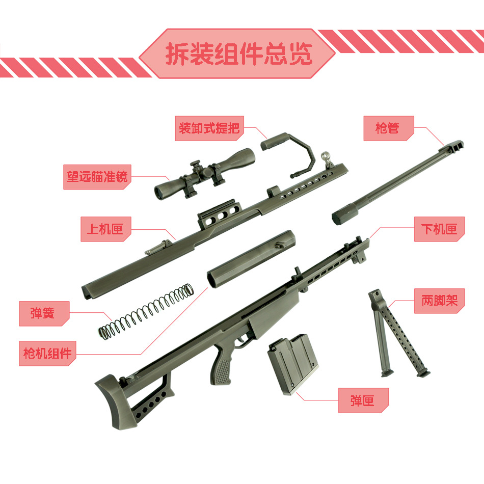 5金属巴雷特 m82a1狙击 军事玩具枪模型 不可发射 全拆卸