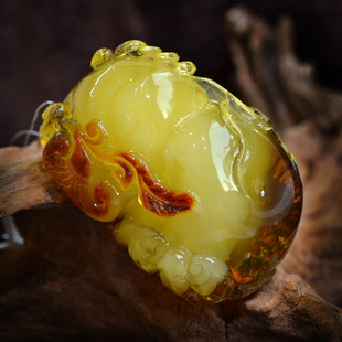 美琜琥珀 天然琥珀收藏级蜜蜡雕刻件 葫芦福禄挂件/吊坠