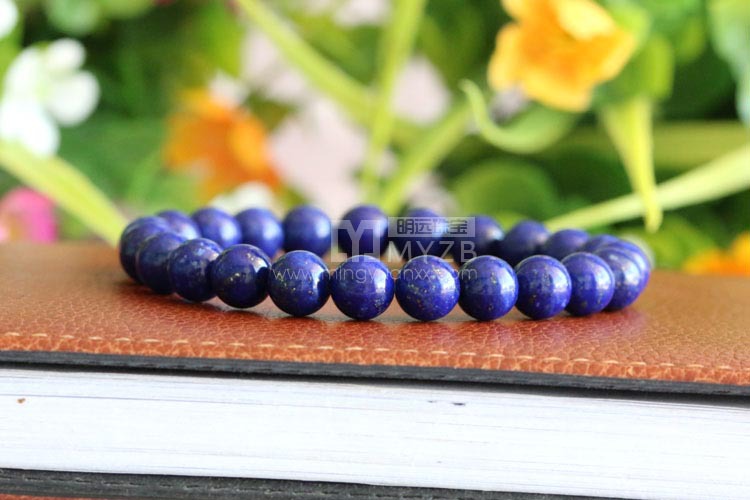 广东汕尾青金石圆珠手链 天然三级品花底金多 水晶半宝石手饰首饰批发