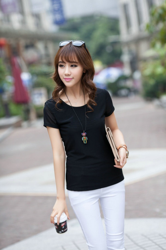 厂家直销2014韩版女装 夏季短袖女式t恤 外贸女t恤女潮网布夏女装