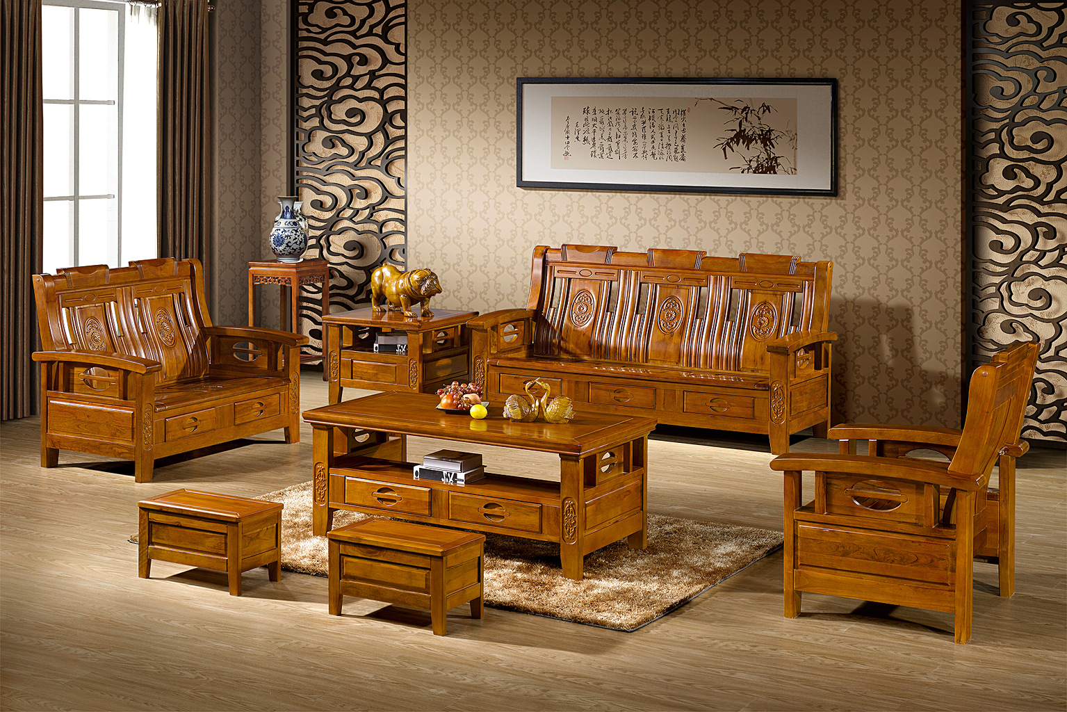 精品实木沙发 现代中式风格 高密实木家具 双人沙发床 323#图片_7