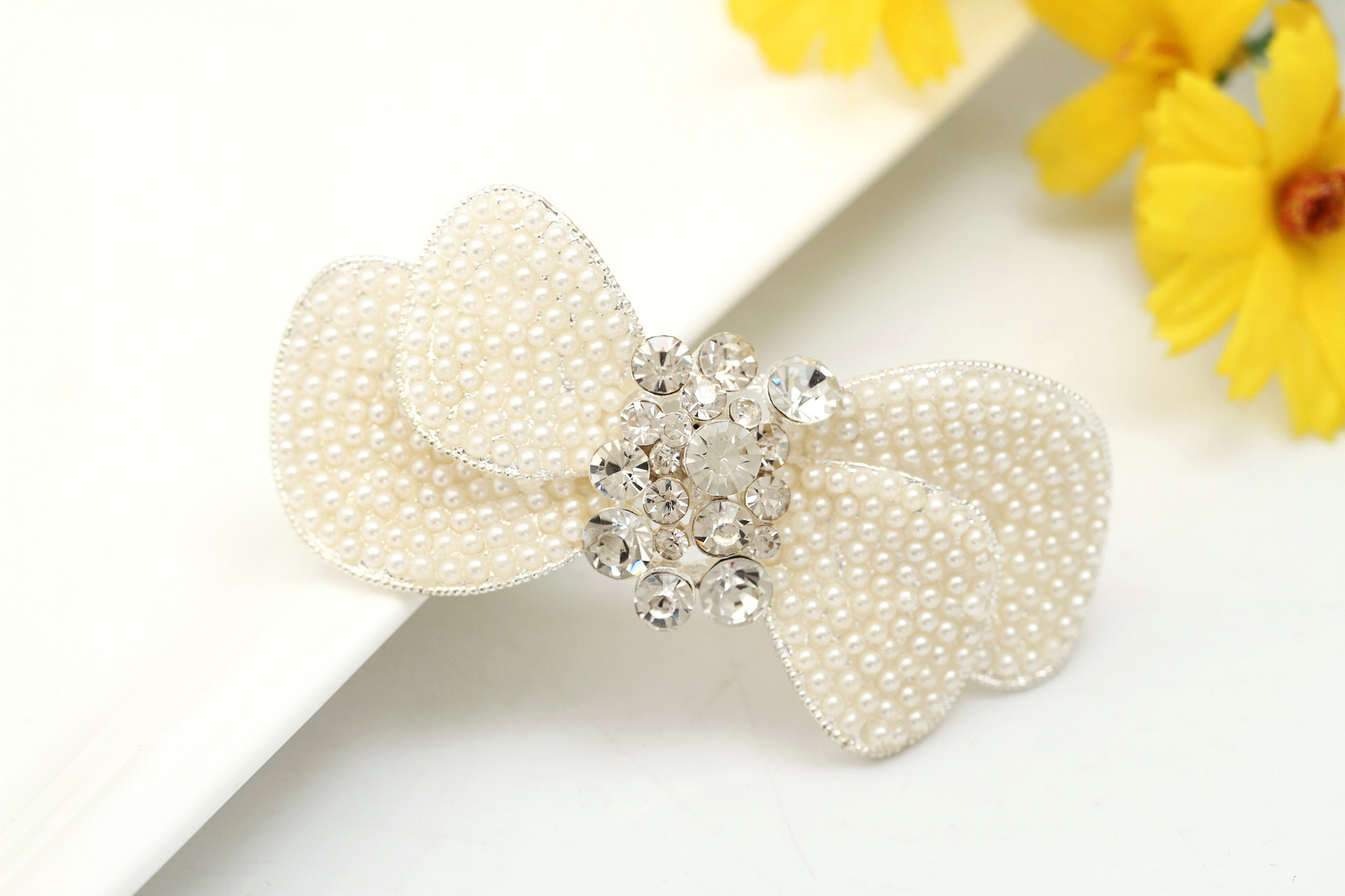 正品韩国头饰 珍珠饰品进口水钻蝴蝶结盘发发夹 顶夹卡子 头饰