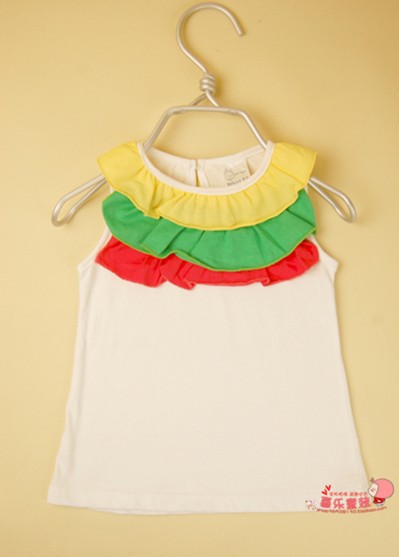 2014夏装短袖女童款123岁纯棉女宝宝无袖韩版绣花吊带背心t恤2307