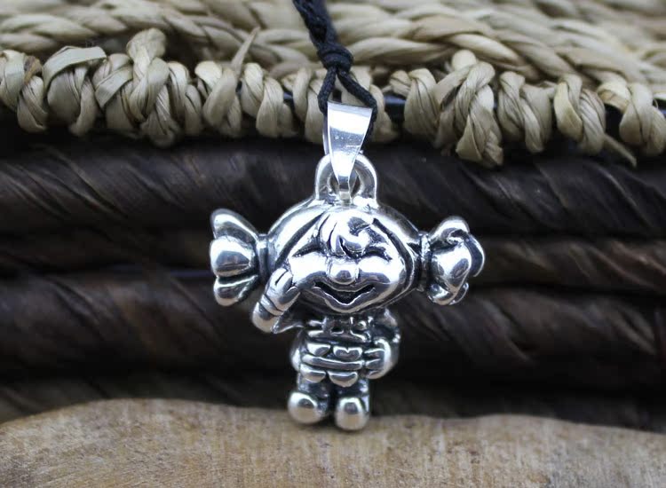 复古泰银批发925纯银送证书女款银吊坠喜笑颜开宫廷复古3d泰空银