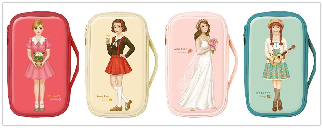 韩国paper doll mate卡通漆皮洋娃娃女化妆包 女孩收纳包批发
