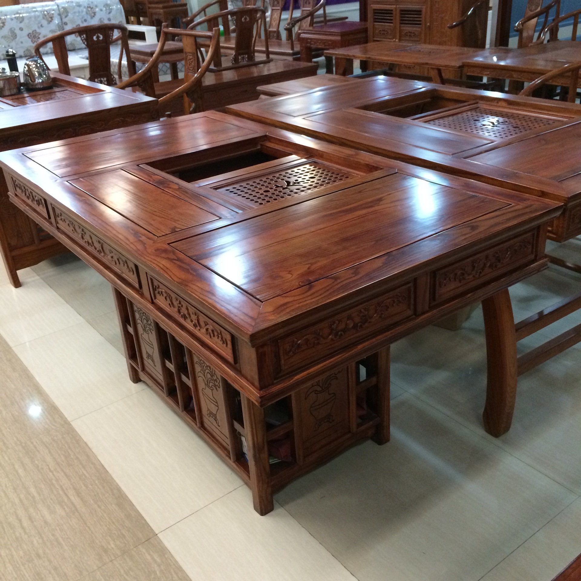 2014新款高端仿古茶台茶几 中式茶几 梓木仿古茶台实木茶台