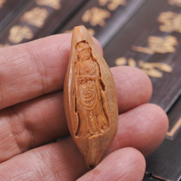 南海观世音菩萨 精品核雕单核 橄榄胡 手串吊坠橄榄核雕刻