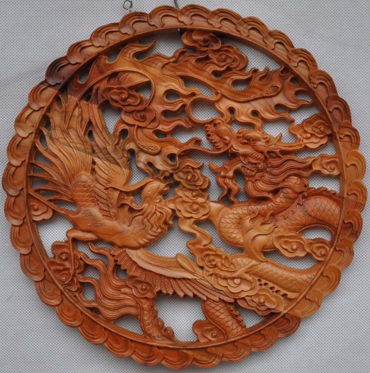 提供加工木制工艺品 2号龙凤呈祥 fl-0195 手工雕刻工艺品