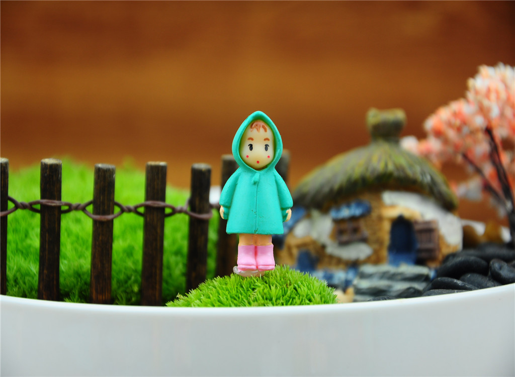 带插针 宫崎骏龙猫系列q版雨衣小梅公仔 苔藓微景观摆件 diy摆件