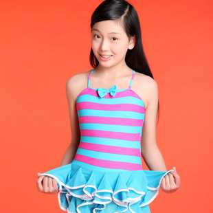 千日红女童连体裙式小孩泳装少女学生中大童游泳衣千日红 4417