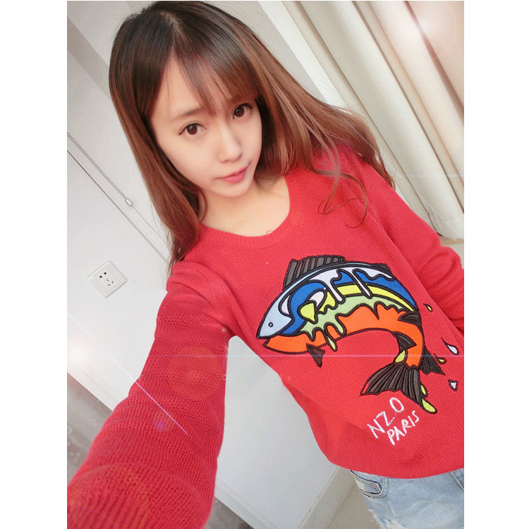 2014秋冬季新款欧美时尚海洋刺绣鱼毛衣11226-1