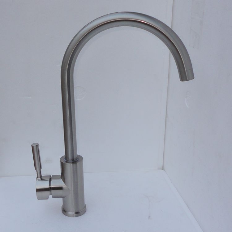 水暖五金配件 新款圆三通拉丝厨房水龙头 不锈钢冷热水槽水龙头