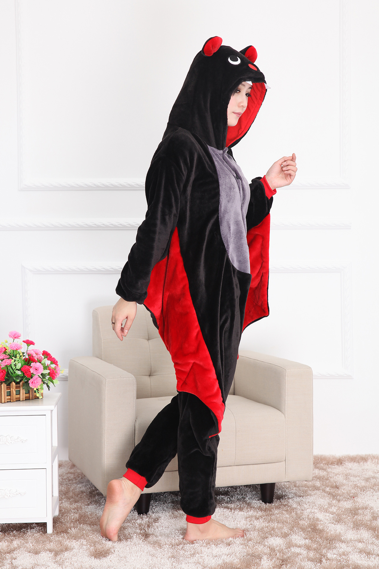 珊瑚绒法兰绒爱情公寓同款蝙蝠动物卡通连体睡衣男女家居服