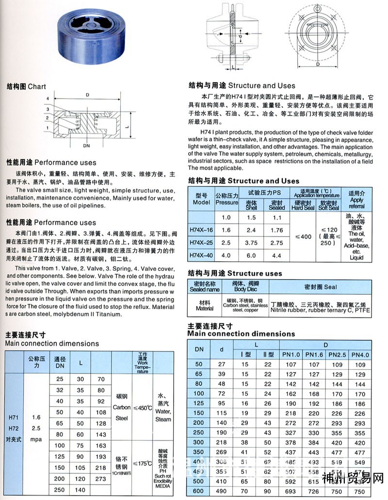 供应单向h71对夹式止回阀 止回阀厂家批发不锈钢对夹式止回阀