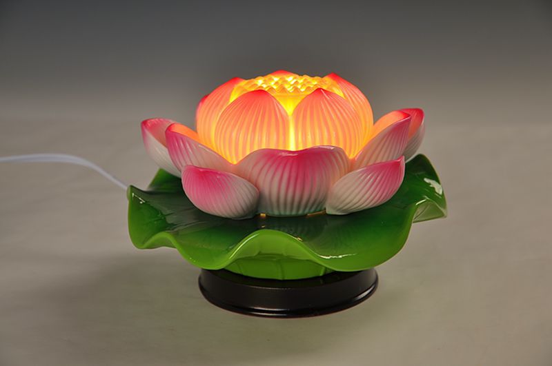 德化陶瓷手彩双莲莲花灯佛教用品供佛灯佛具油灯