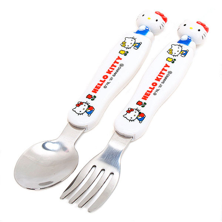 日本正品 hellokitty 宝宝餐具 儿童不锈钢叉子勺子
