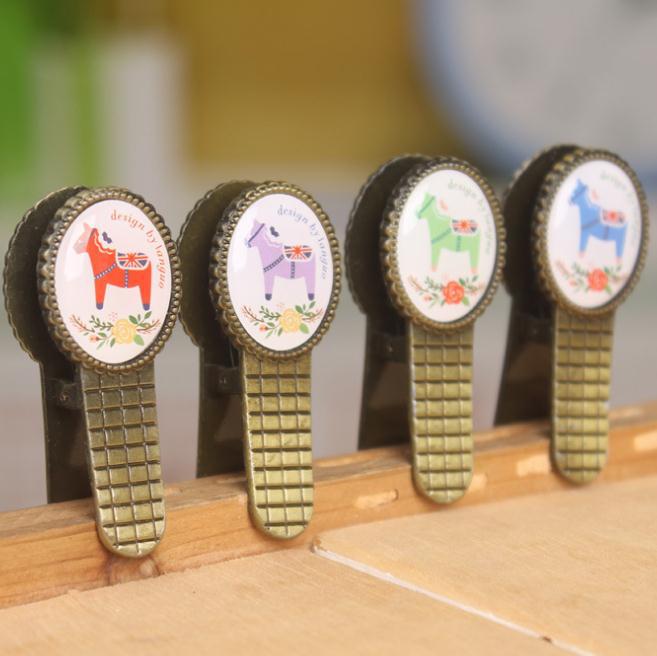 韩国文具 蓝果 小马哥青古铜夹子 复古金属夹 4枚入 lgxm-3493