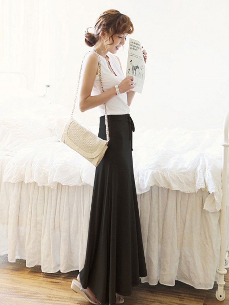 2014新款韩国百搭棉质修身包臀高腰侧开叉长裙绑带半身裙