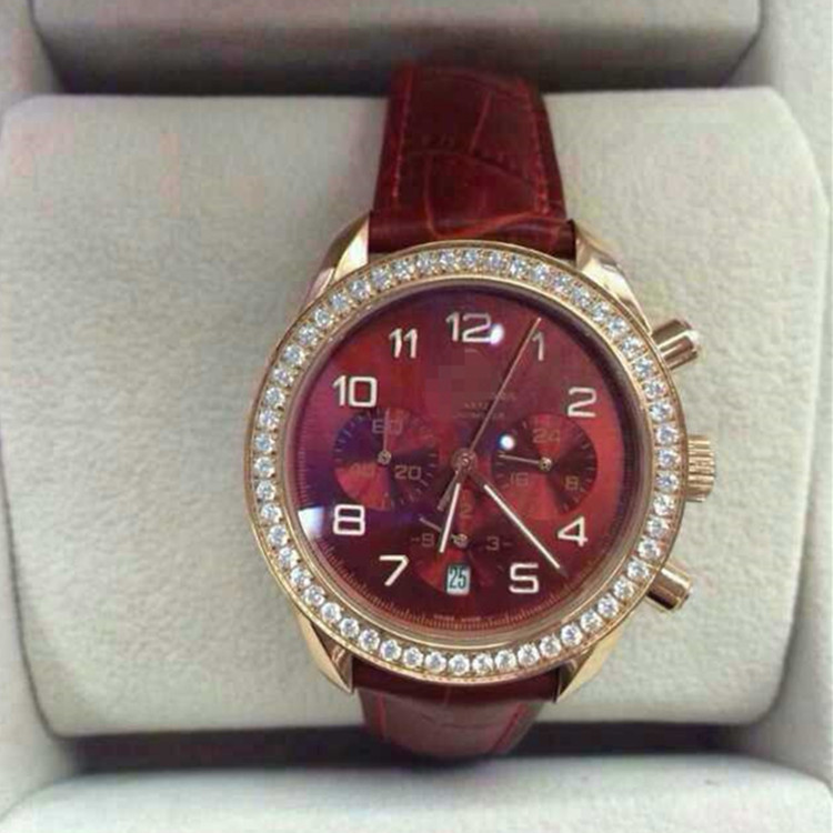 欧米嘎女士手表石英3针眼女表真皮表带镶钻手表瑞士图片_4