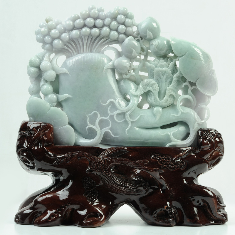 特泊儿天然a货翡翠玉石摆件 花开富贵 缅甸玉器家居风水翡翠摆件