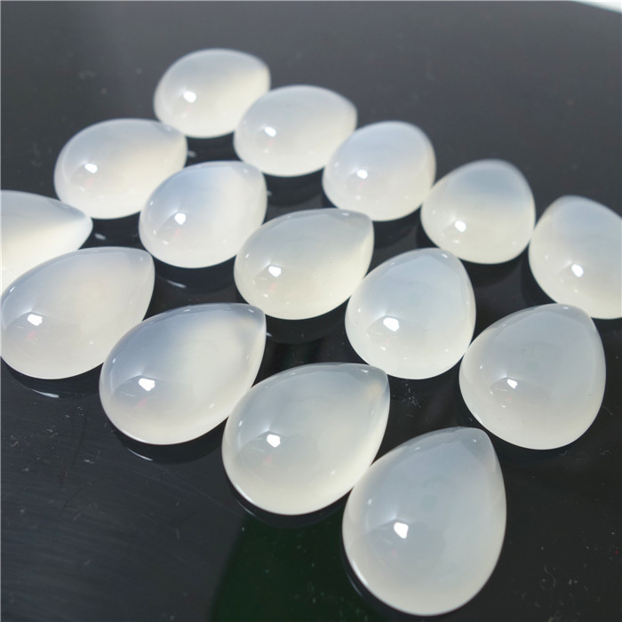 天然玻璃种白玉髓二八底水滴形梨形发簪吊坠镶嵌极佳18x25