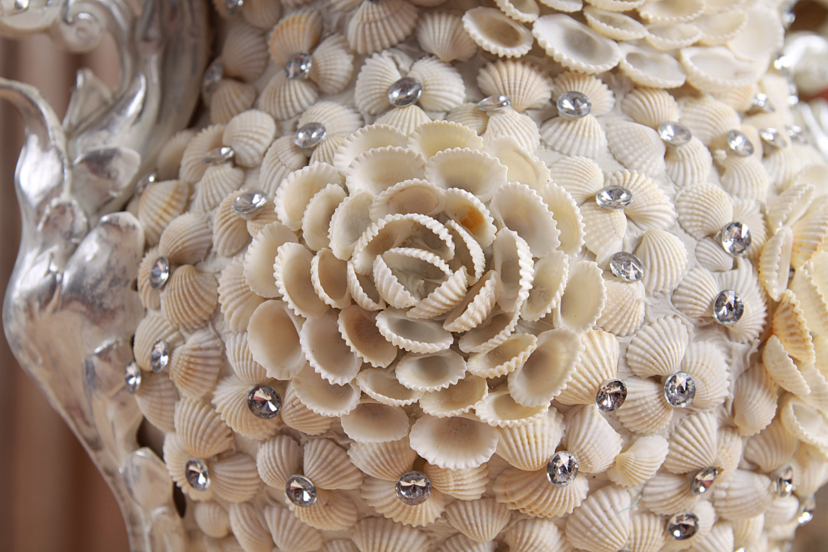 厂家大量批发纯手工欧式家居大花瓶摆件树脂花瓶贝壳贴花工艺品